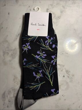 Paul Smith Black Socks with Purple Floral Motif